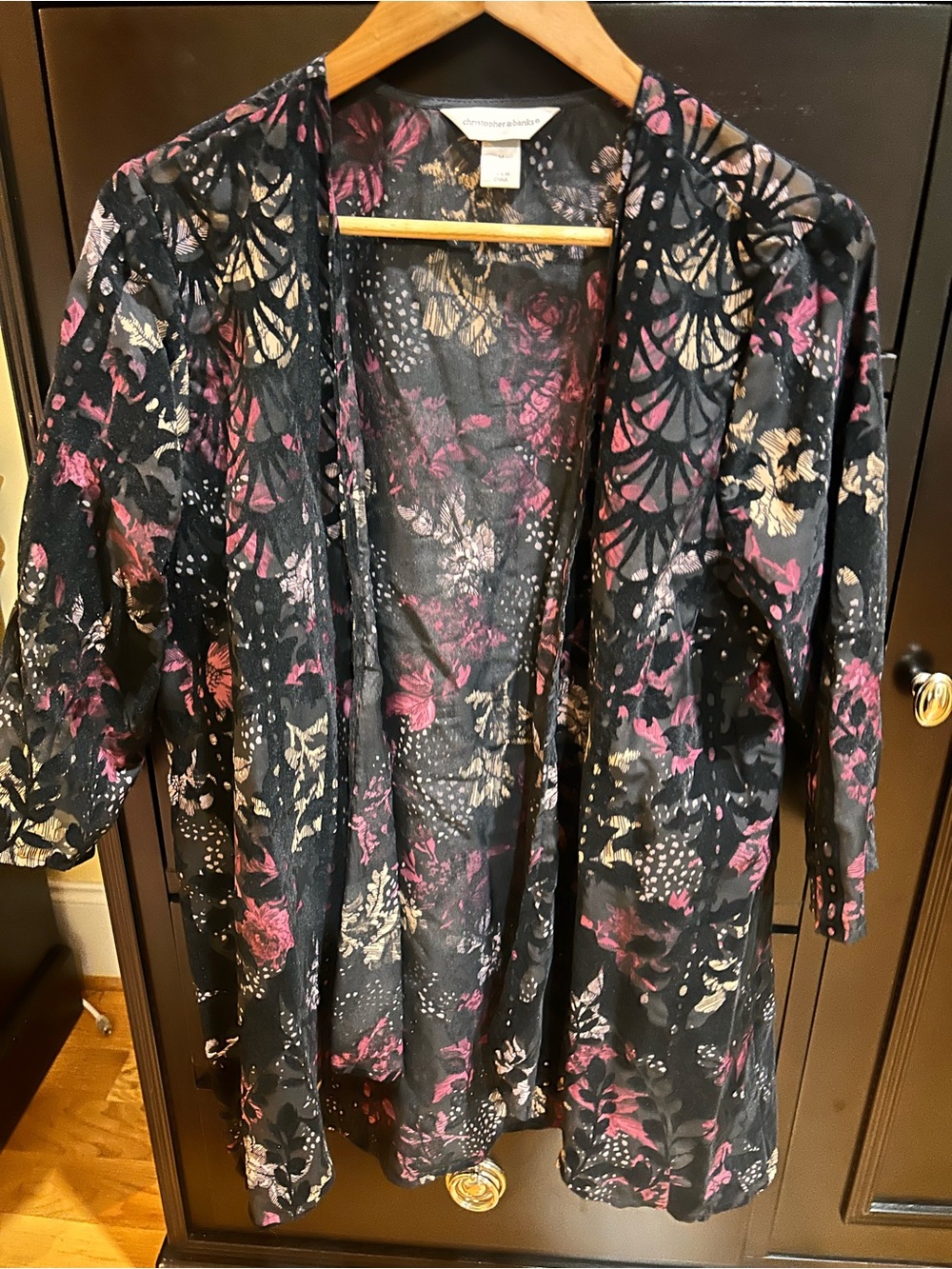Christopher & Banks Black Floral Open Cardigan
